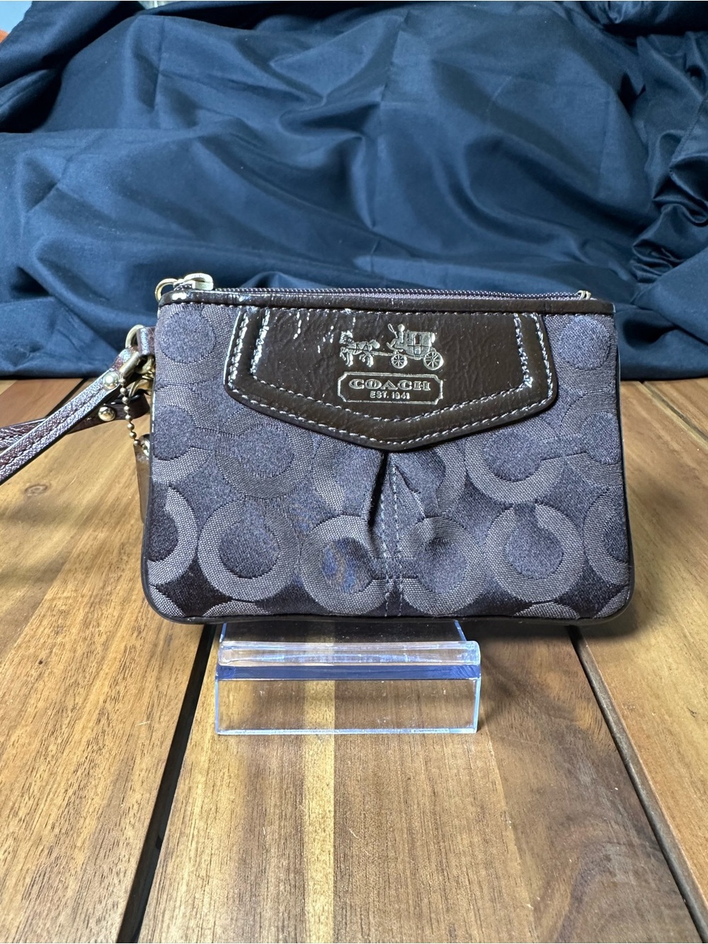 Coach Signature Op Art Dark Brown Wristlet